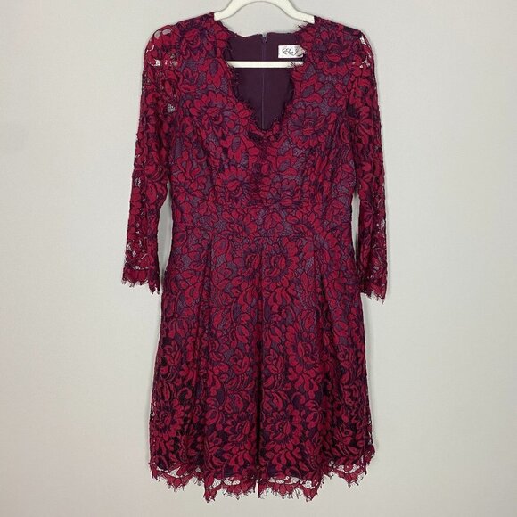 Eliza J Dresses & Skirts - Eliza J Fit & Flare Lace Floral Dress Pockets Womens 8 Long Sleeve